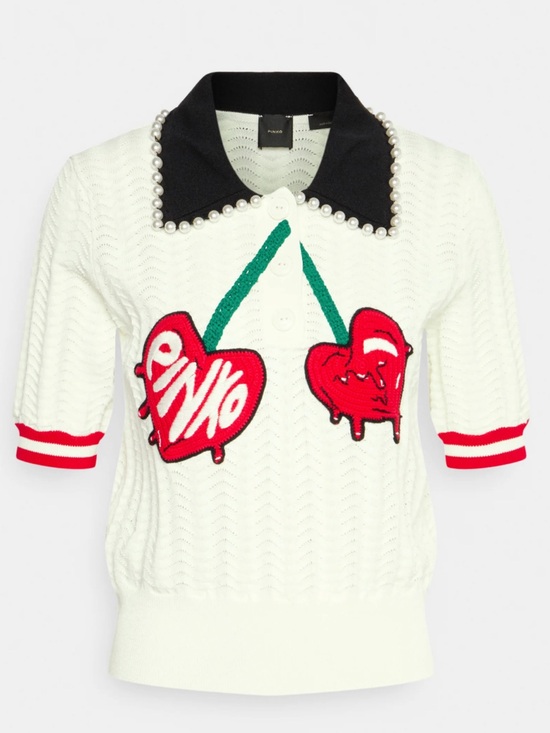 Pinko Sweaters - Pinko Rame knit Cherry Embroidery Pearl Sweater Polo